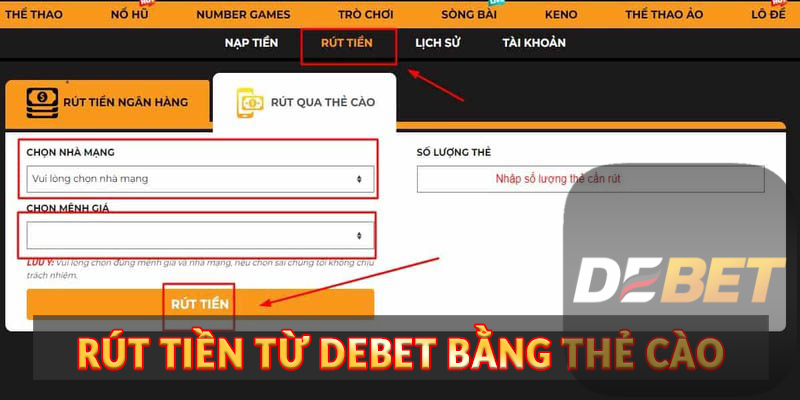 Rút tiền từ Debet bằng thẻ cào
